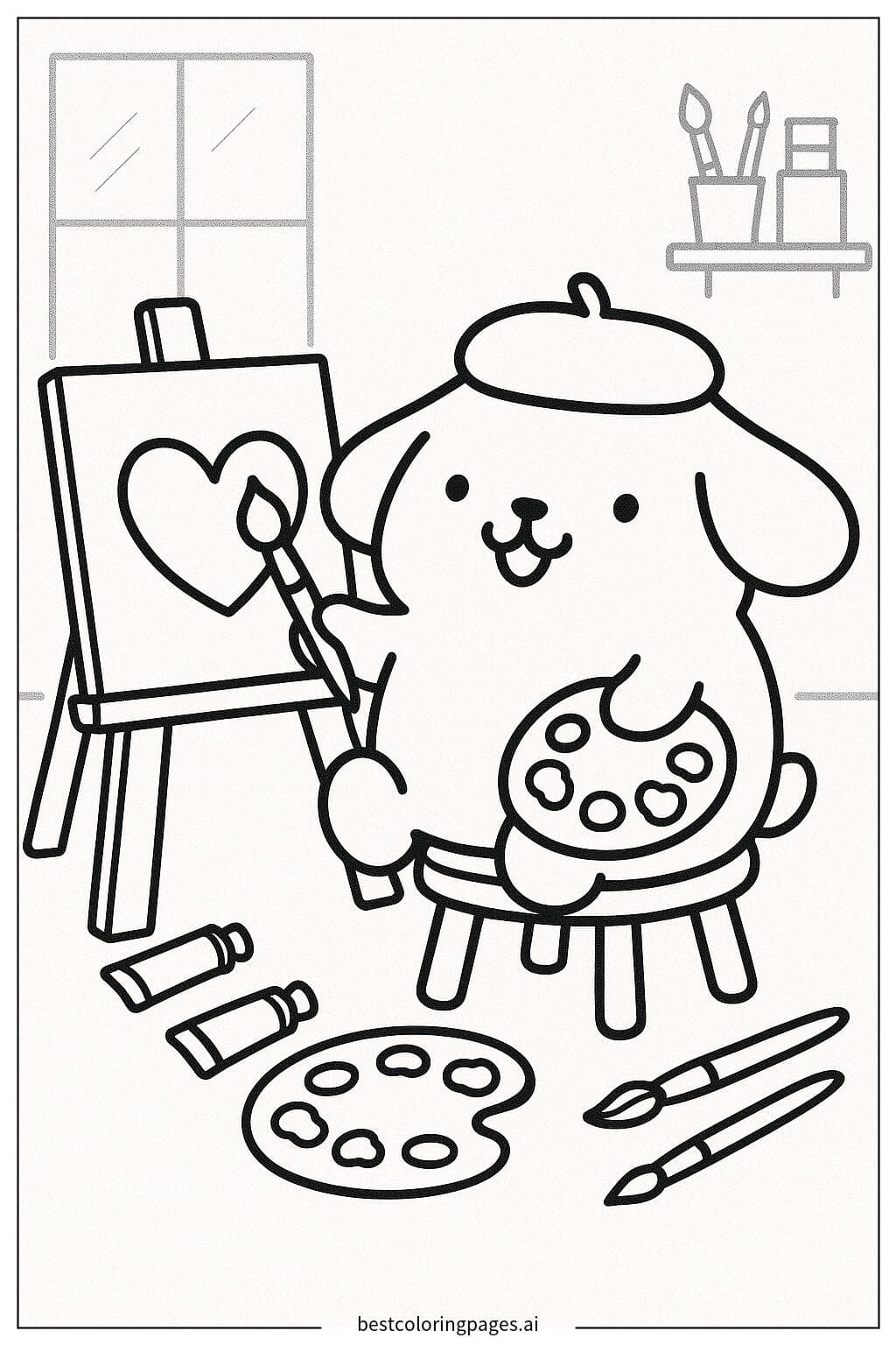 ポムポムプリンが絵を描いているよ