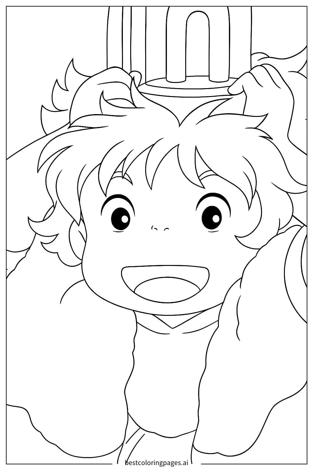 Ponyo Meets Sosuke: An Enchanting Encounter Coloring Page