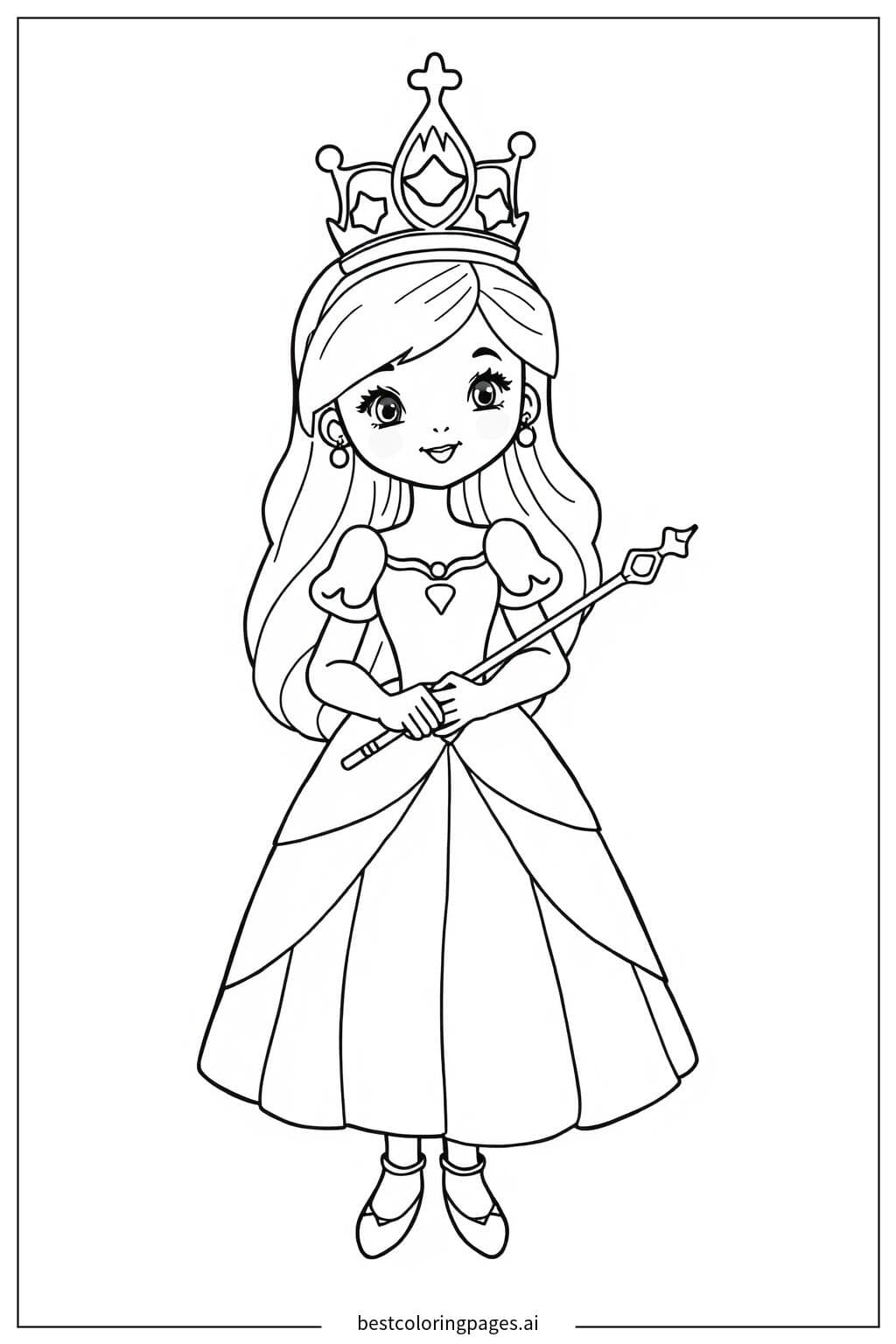 Princess with a Magic Wand Coloring Page
