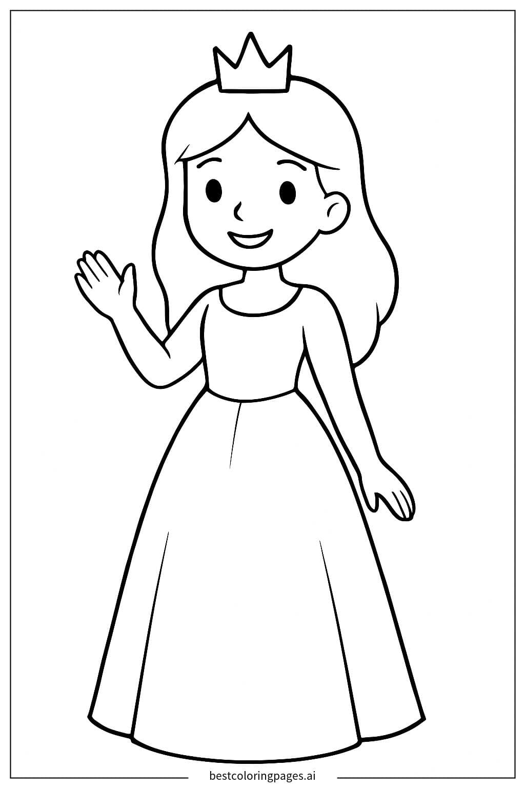 ภาพระบายสี เจ้าหญิงยิ้มและโบกมือ