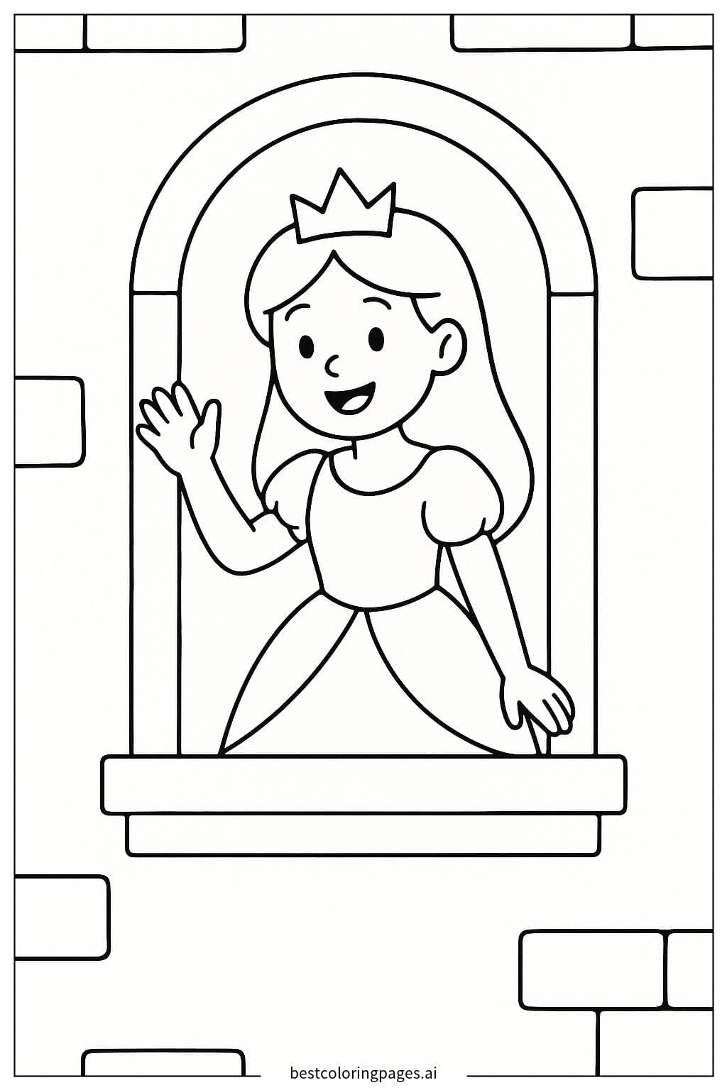 Princess Waving from a Castle Window