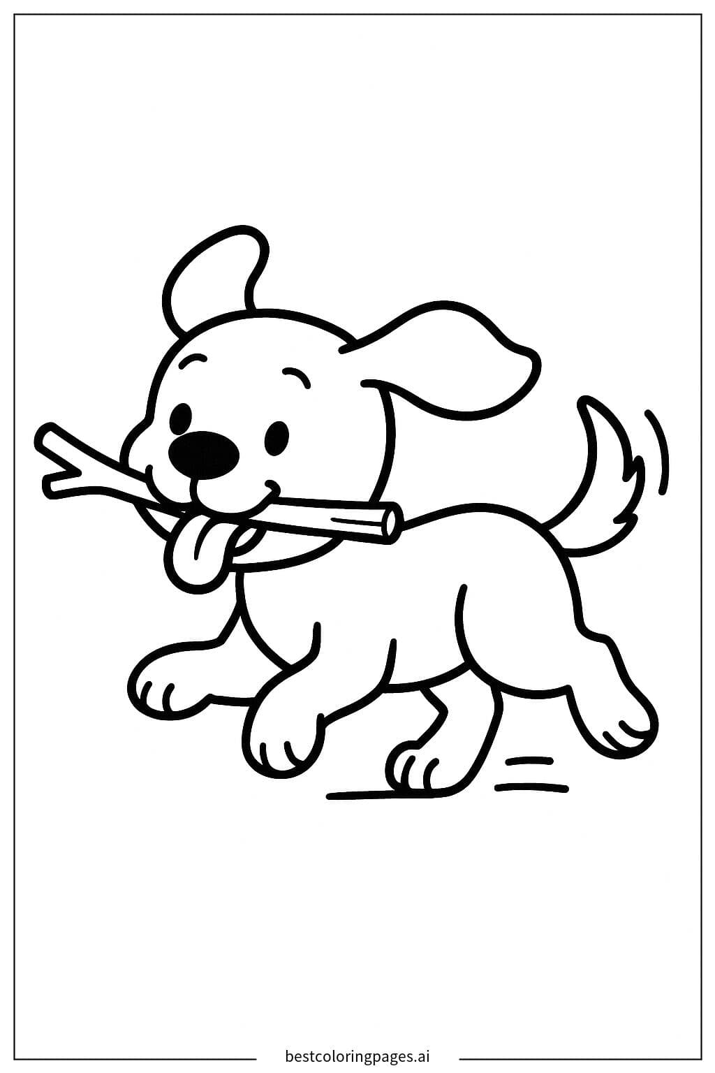 Playful Puppy Fetching a Stick