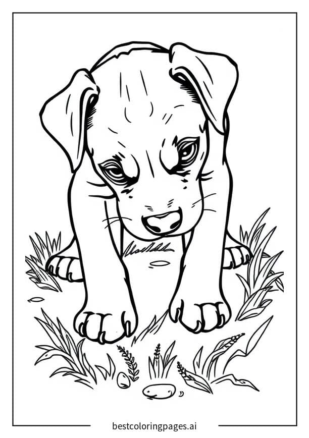 Puppy Sniffing the Ground Coloring Pages