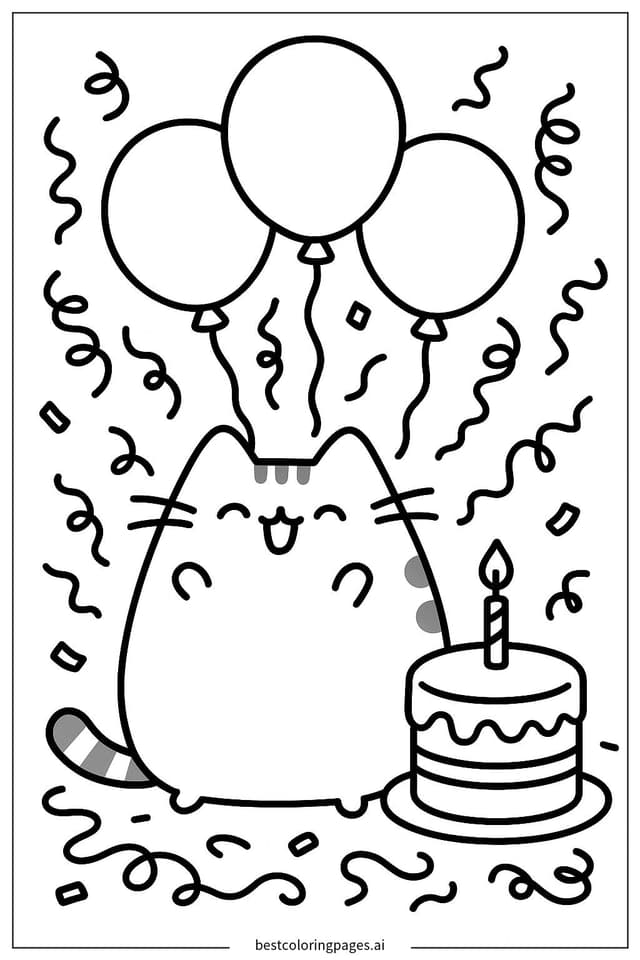 Pusheen의 생일 파티 색칠공부