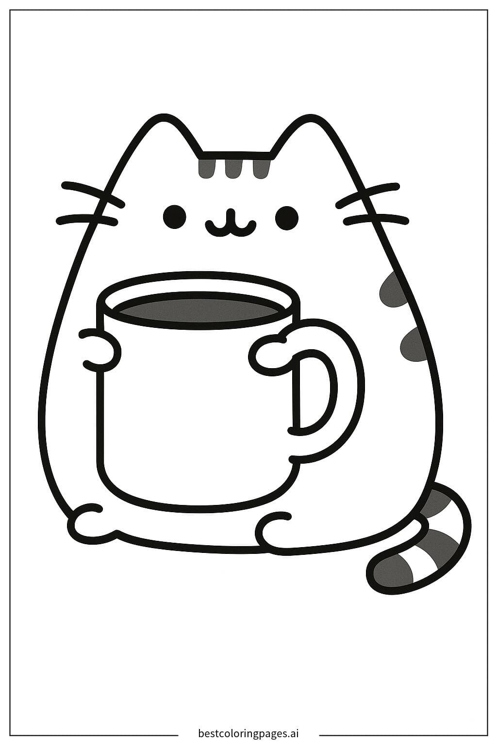 Pusheen Enjoying a Cup of Coffee