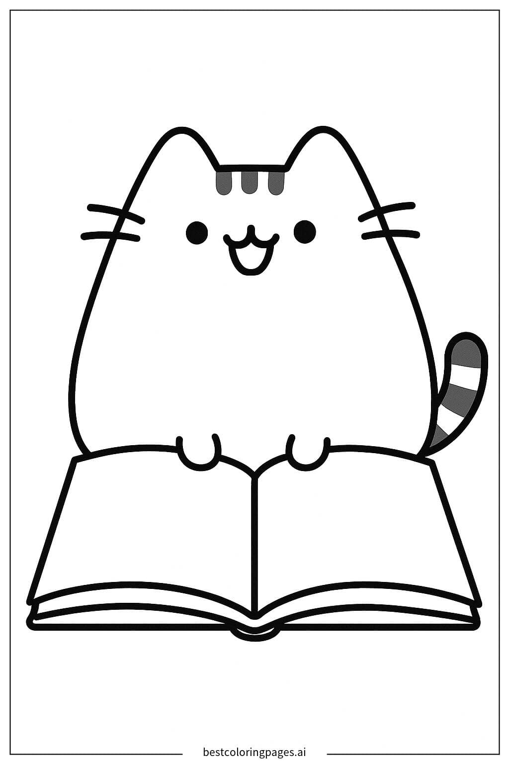 Pusheen Enjoying a Book Coloring Page