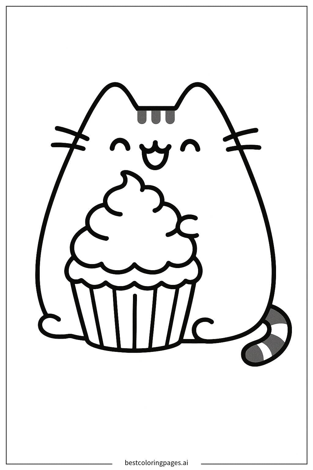 Pusheen Enjoying a Cupcake