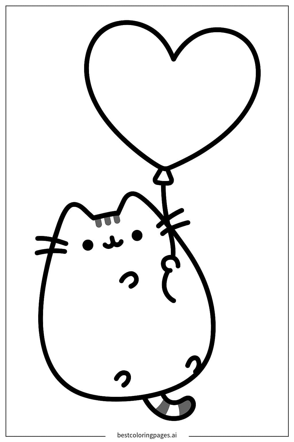 Pusheen Holding a Heart Balloon