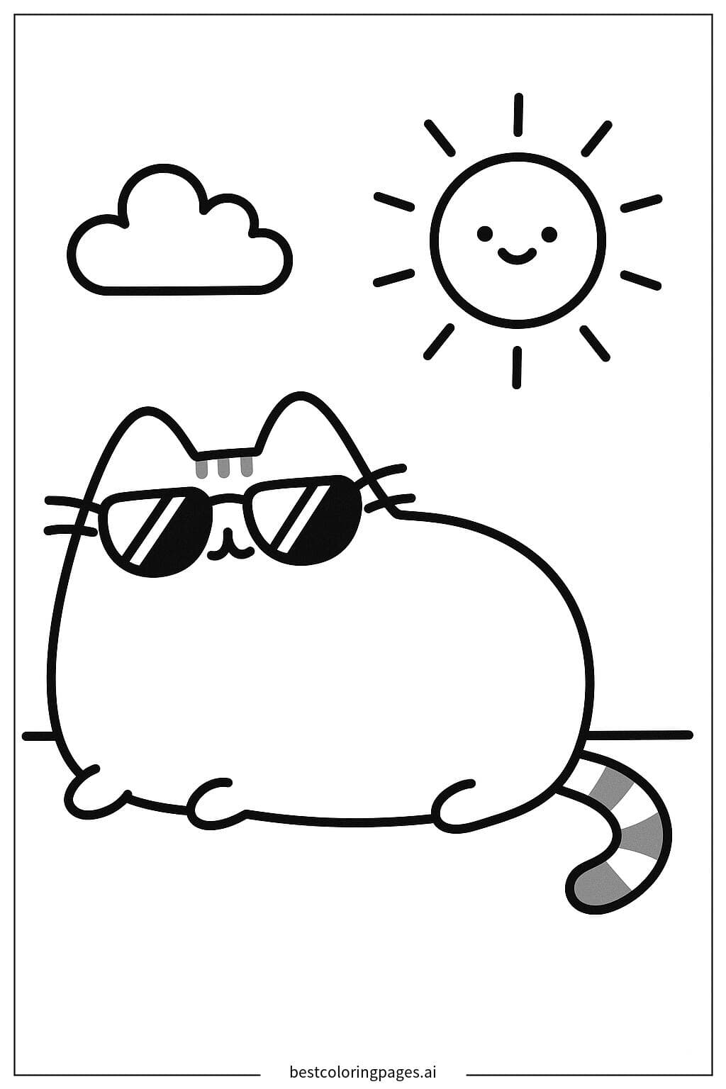 Cool Pusheen with Sunglasses Coloring Page