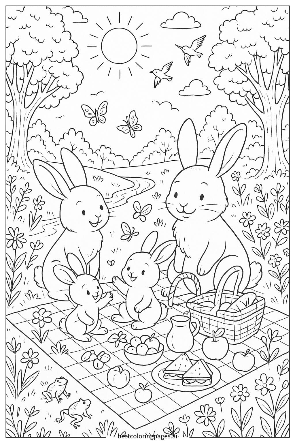 Rabbit Family Enjoying a Picnic
