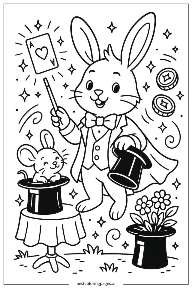 Rabbit Magician Performing Tricks Coloring Pages