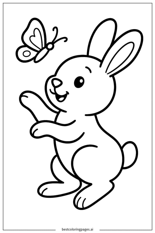 Rabbit Playing with a Butterfly Coloring Pages