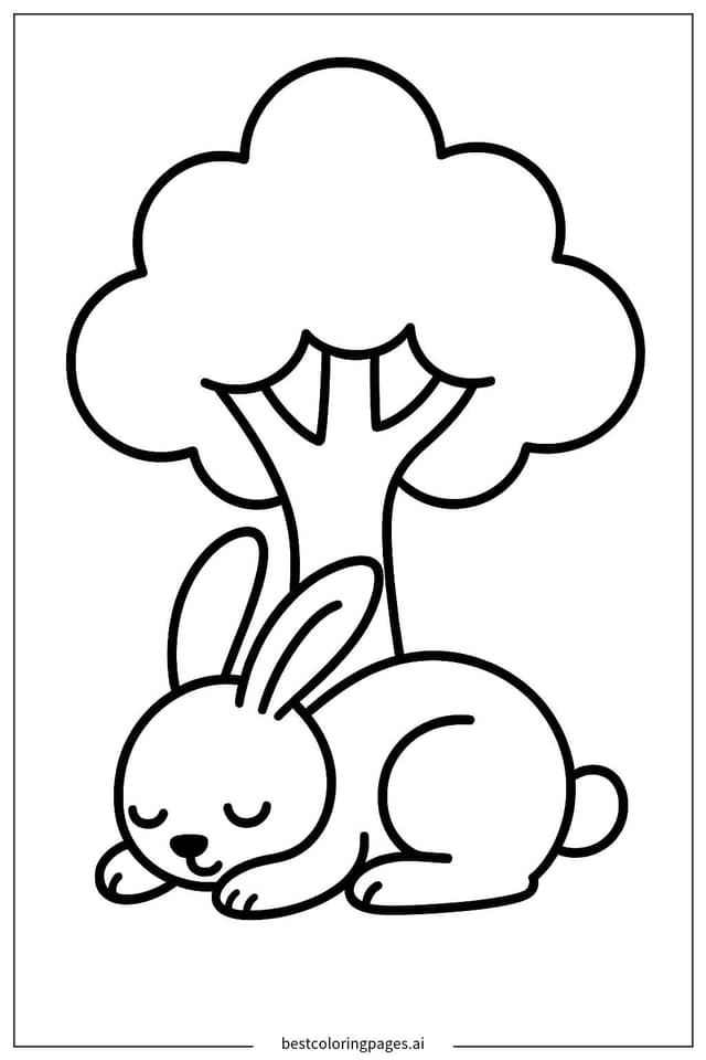 Rabbit Sleeping Under a Tree Coloring Pages
