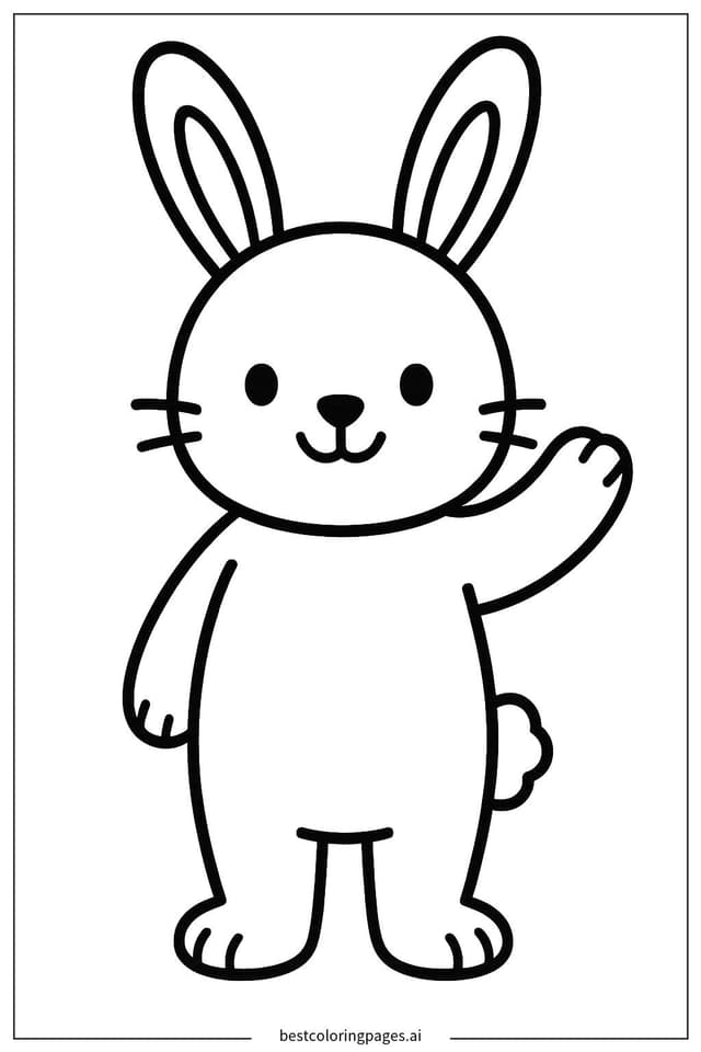 Friendly Rabbit Waving to Friends Coloring Pages