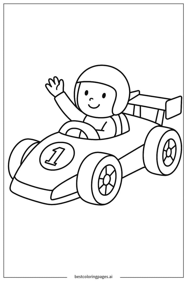 Race Car Driver Waving Coloring Pages