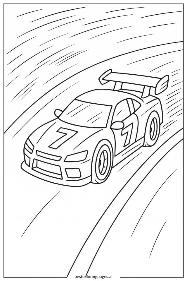 Exciting Race Car on a Winding Track Coloring Pages
