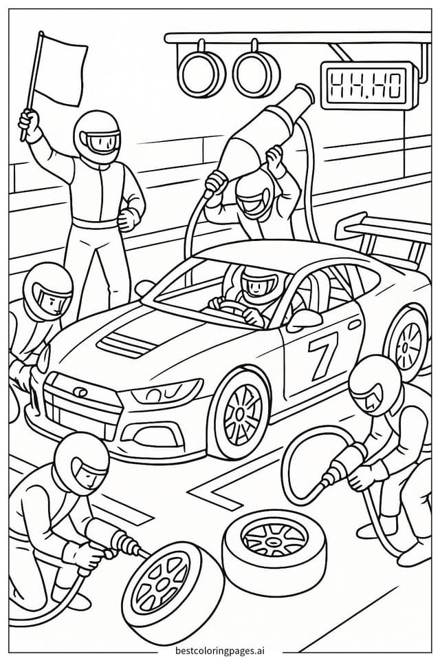 Exciting Race Car Pit Stop Coloring Pages