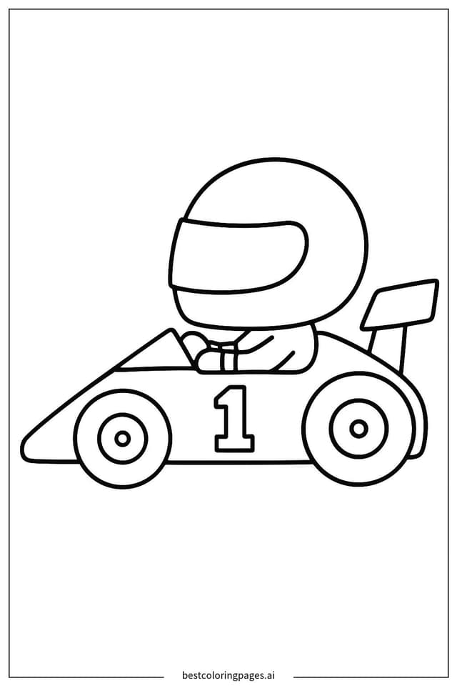 Racing Car with Driver Helmet Coloring Pages