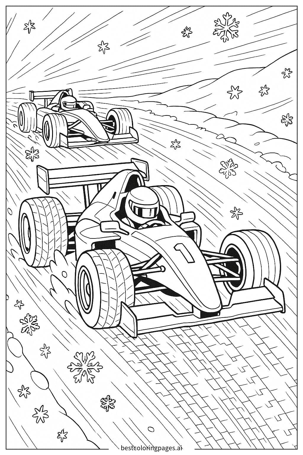 Race Cars on a Snowy Track
