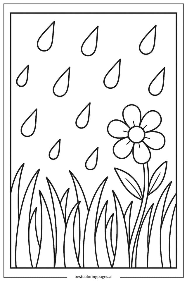雨滴洒落在草地上 涂色页