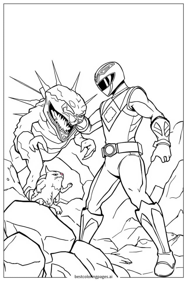 Coloriage Red Ranger combattant un petit monstre