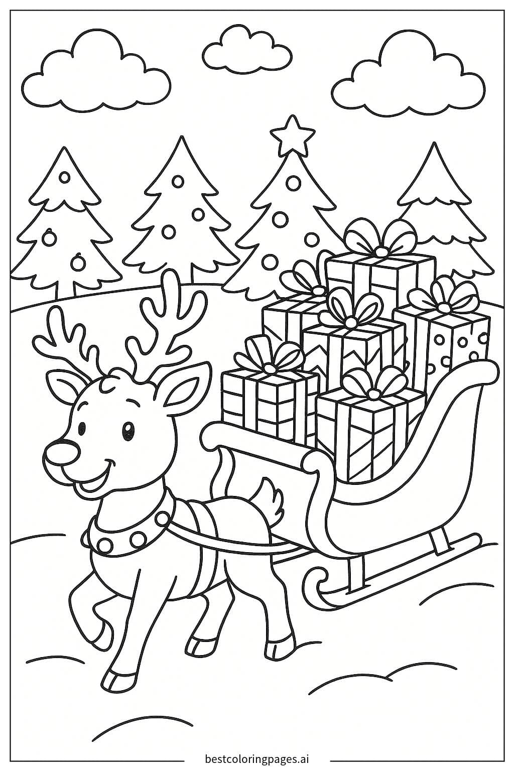 Rena puxando trenó com presentes