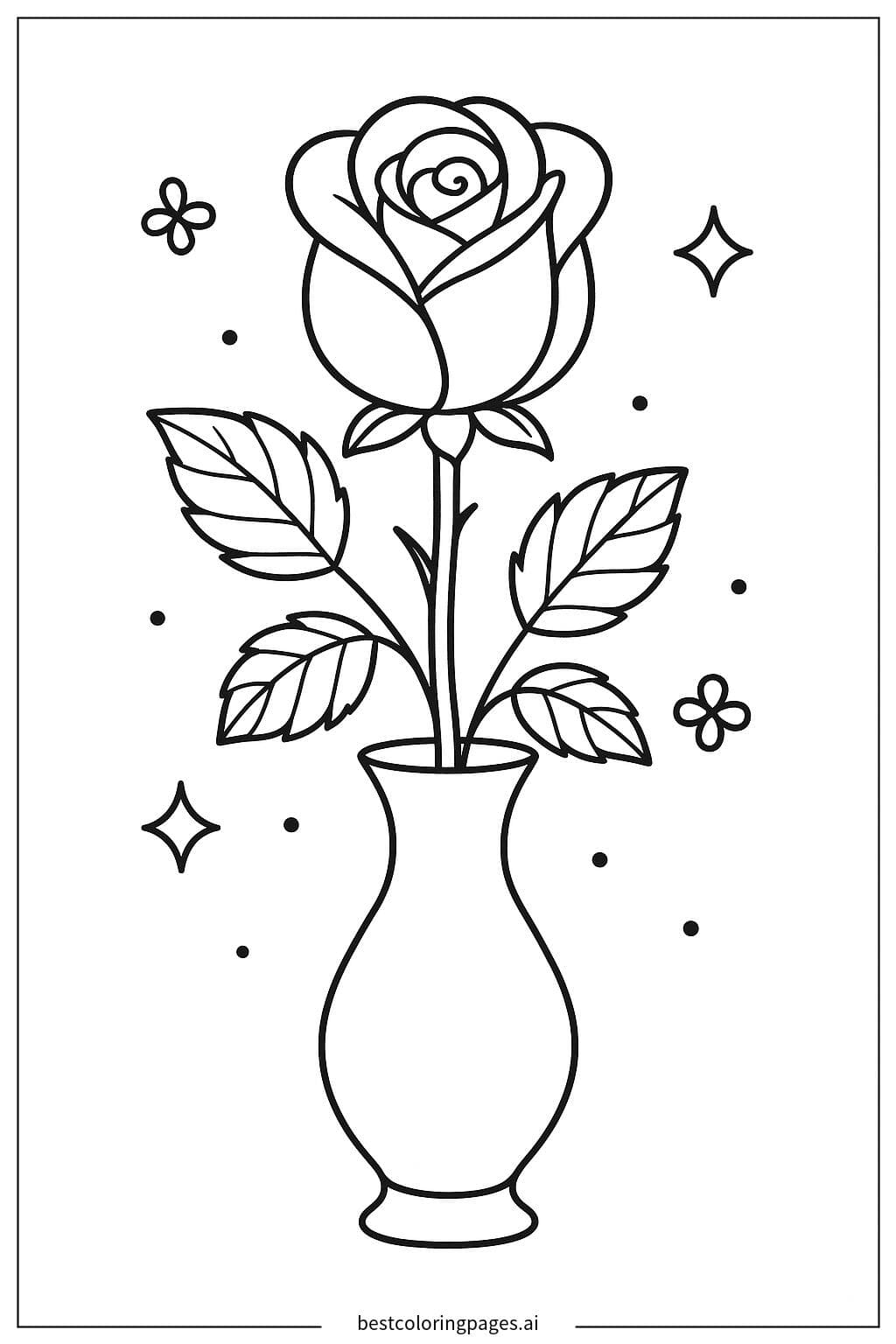 Rose in a Vase Coloring Page