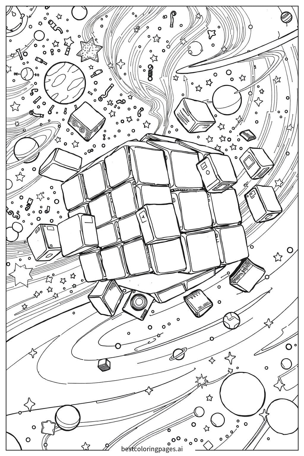 Rubik's Cube Floating in Outer Space