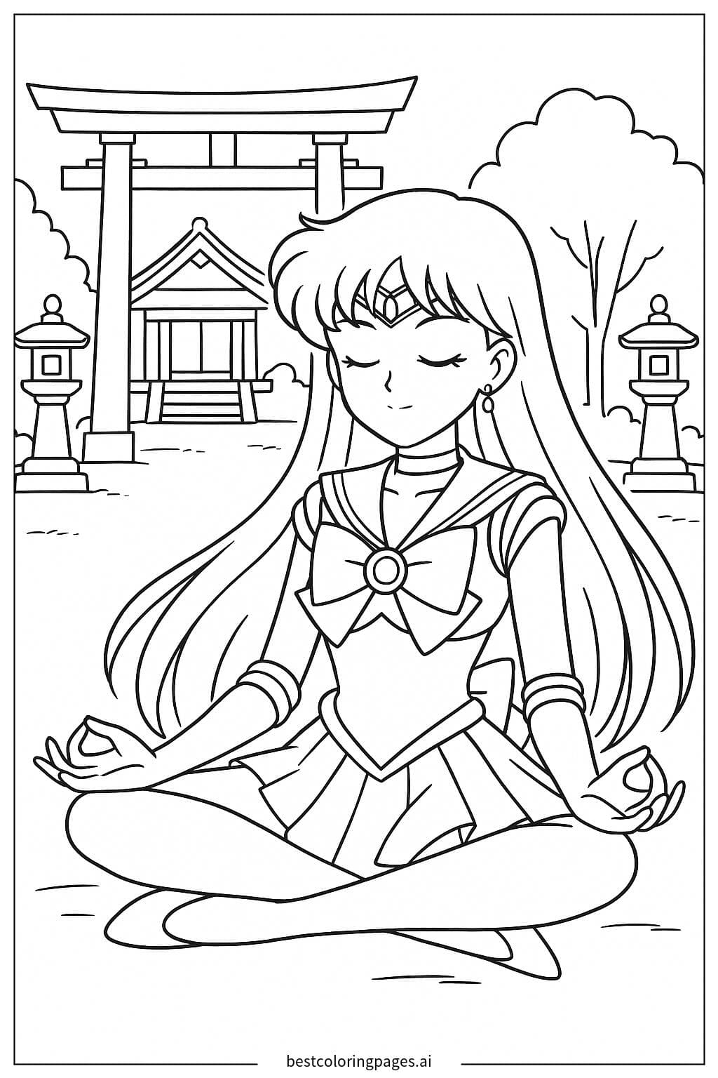 Sailor Mars Meditating at a Peaceful Shrine