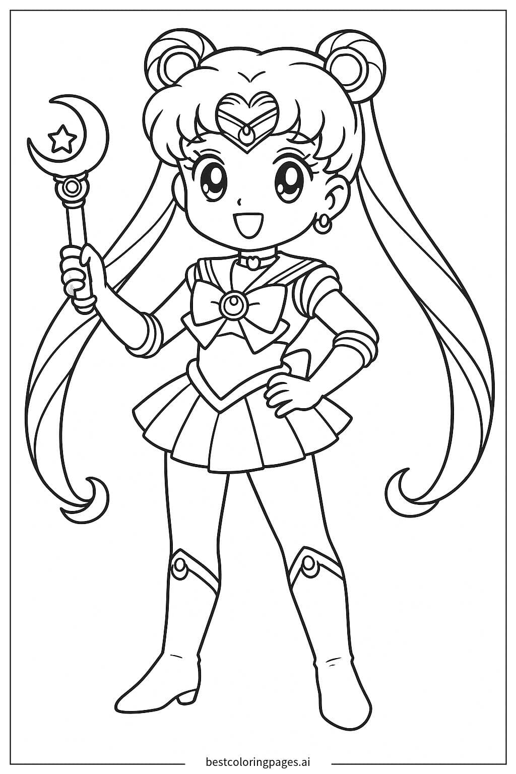 Desenhos de Sailor Moon de pé com varinha para Colorir