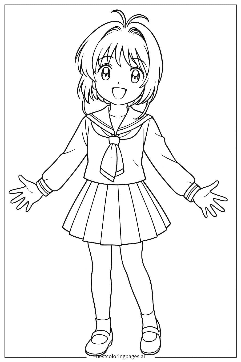 Sakura lächelnd in Schuluniform Ausmalbilder