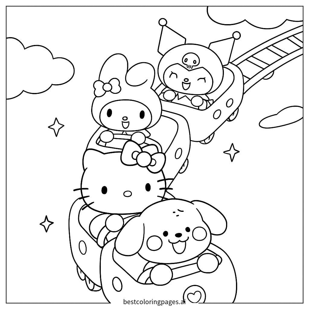 Amigos de Sanrio en la montaña rusa