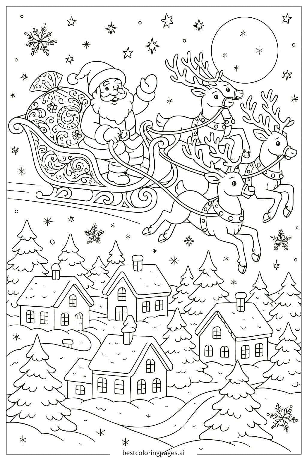 Santa Claus Flying with Reindeer