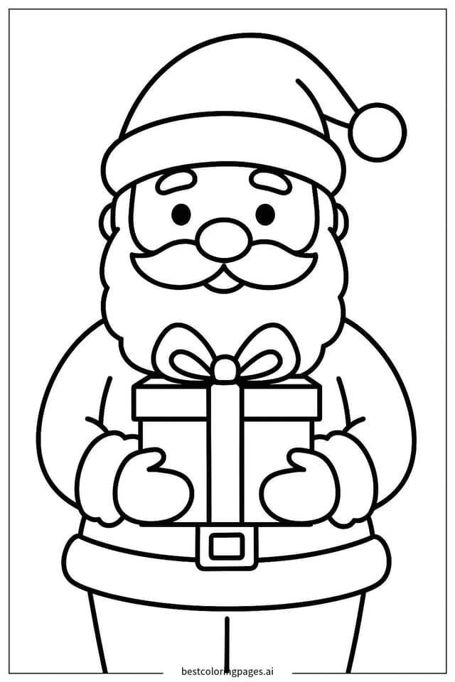 Dibujos de Papá Noel sosteniendo una caja de regalo para Colorear