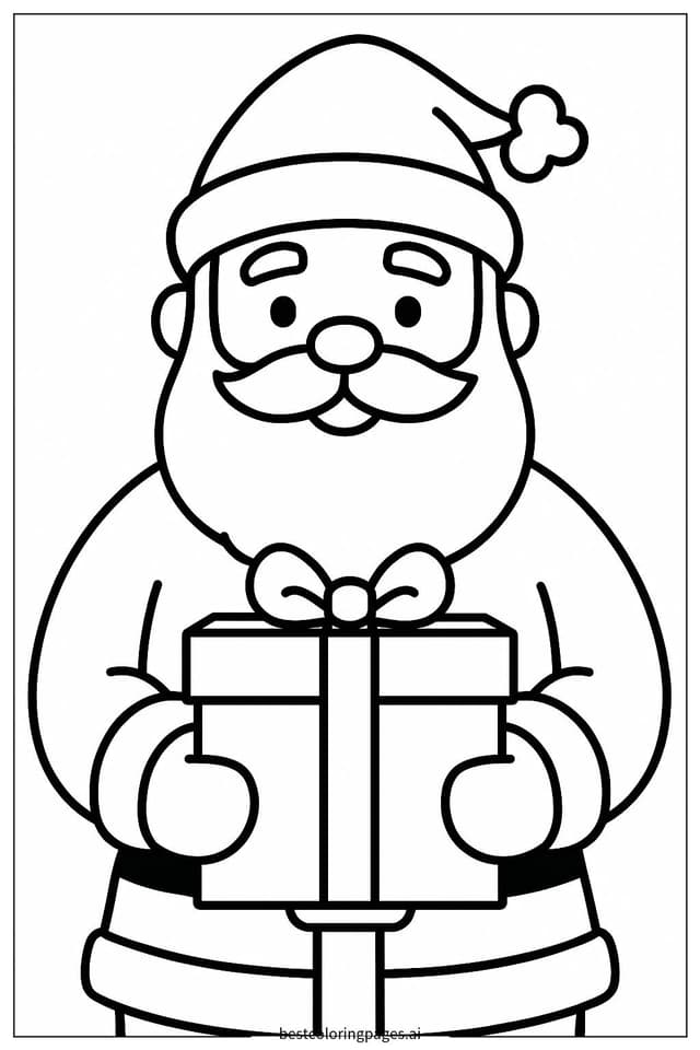 Dibujos de Papá Noel sosteniendo un regalo para Colorear