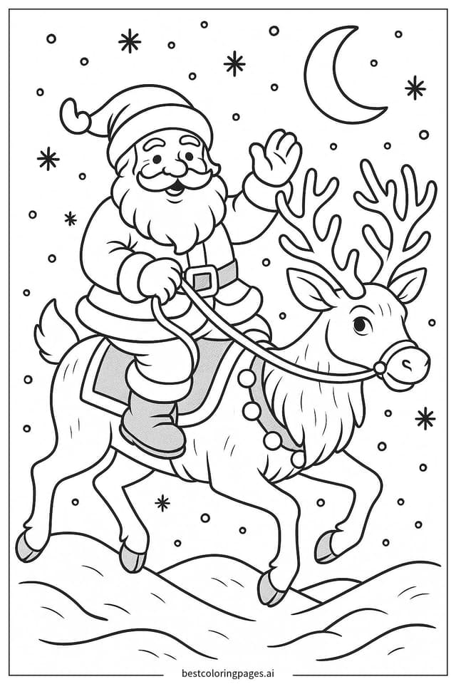 Dibujos de Papá Noel montando un reno para Colorear
