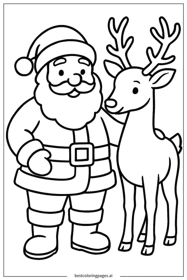 Dibujos de Papá Noel con un reno para Colorear