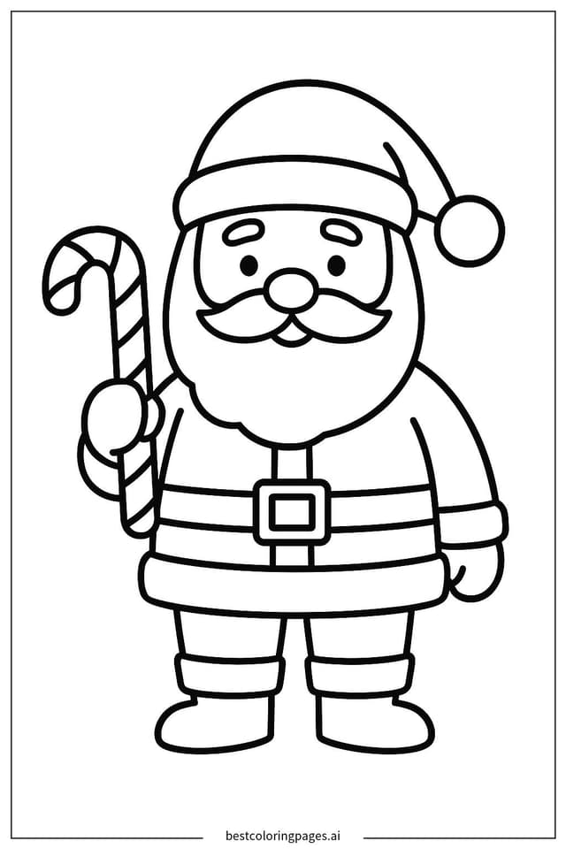 Dibujos de Papá Noel sosteniendo un bastón de caramelo para Colorear