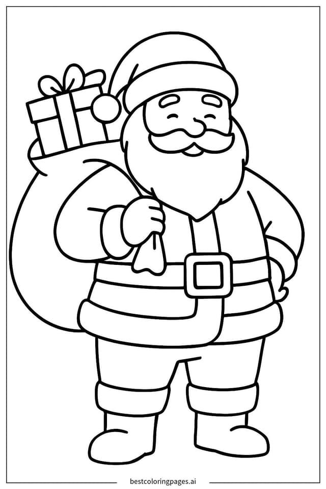 Dibujos de Santa con un gran saco de regalos para Colorear