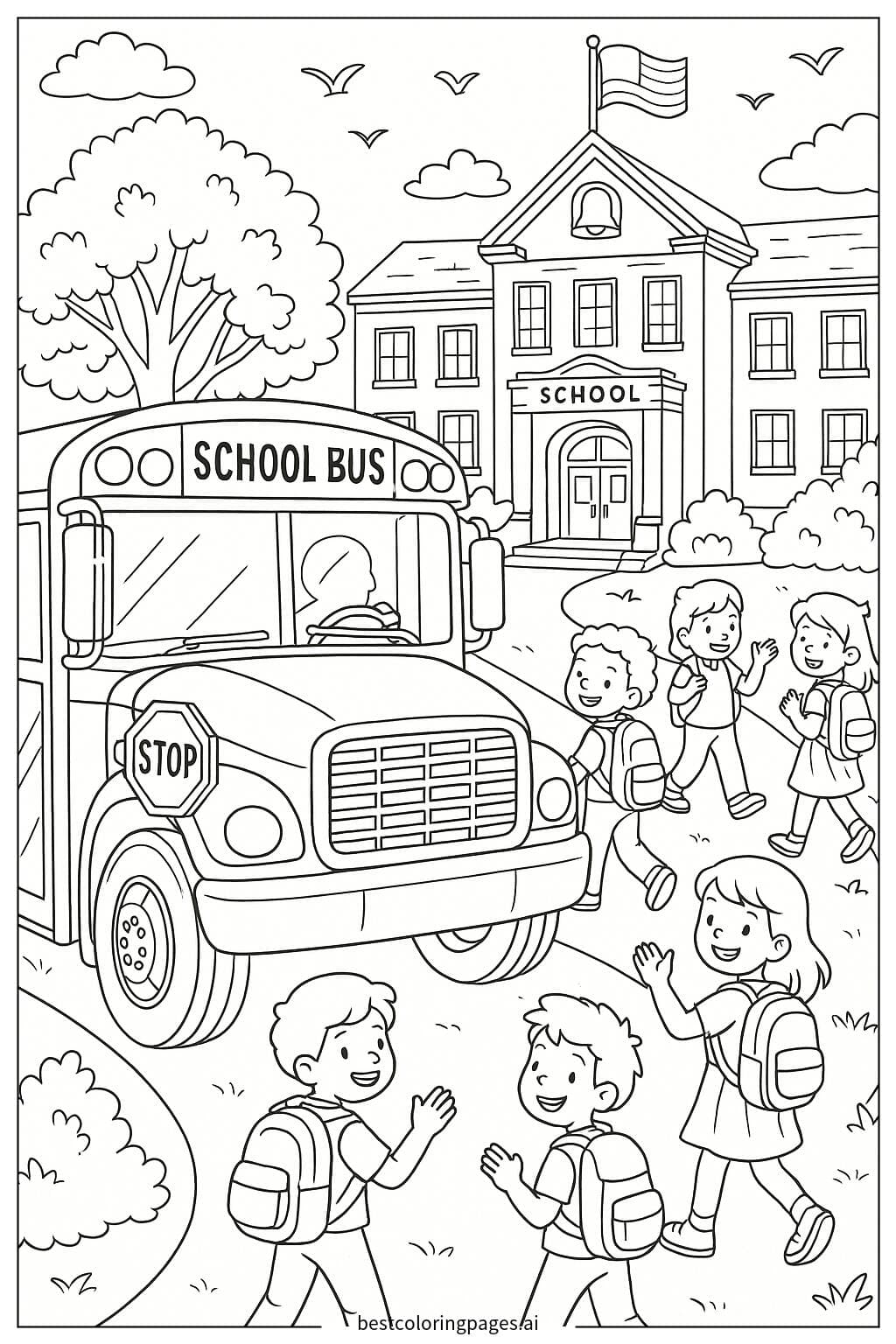 School Bus Arriving at School
