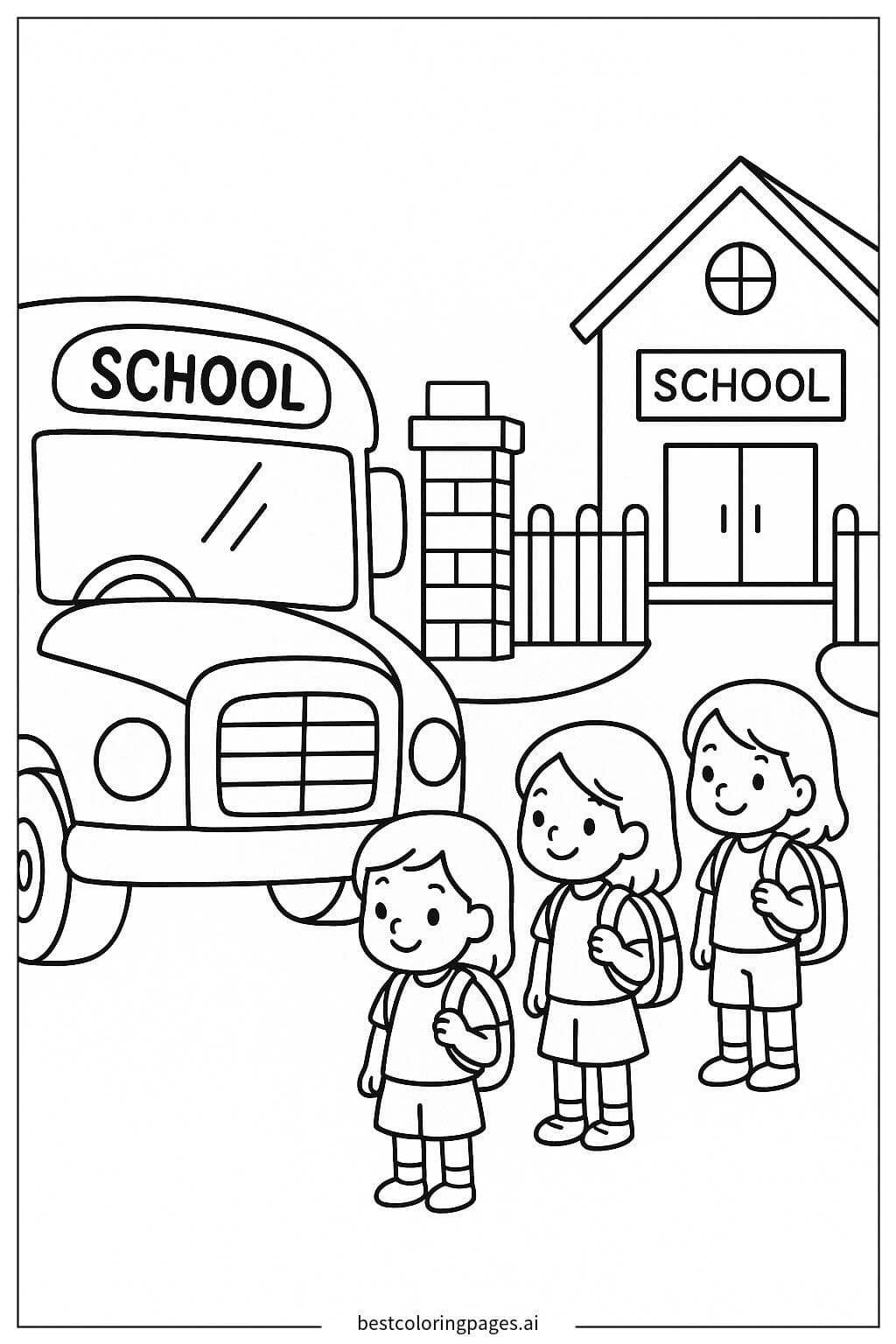 School Bus Arrival Coloring Page