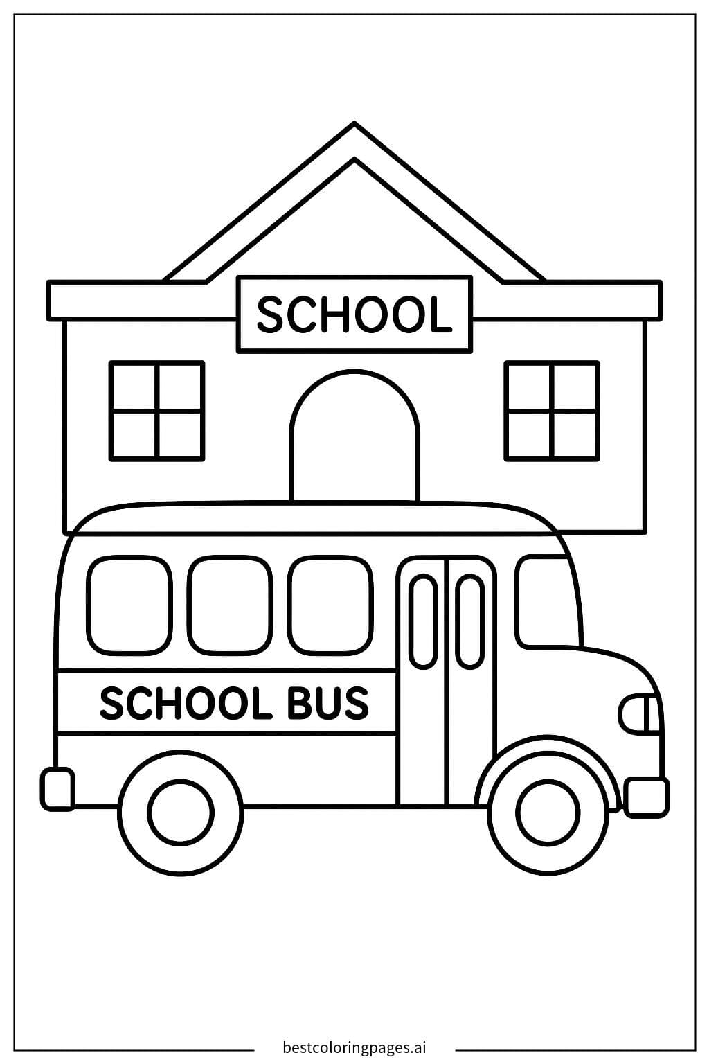 School Bus Outside the School Building