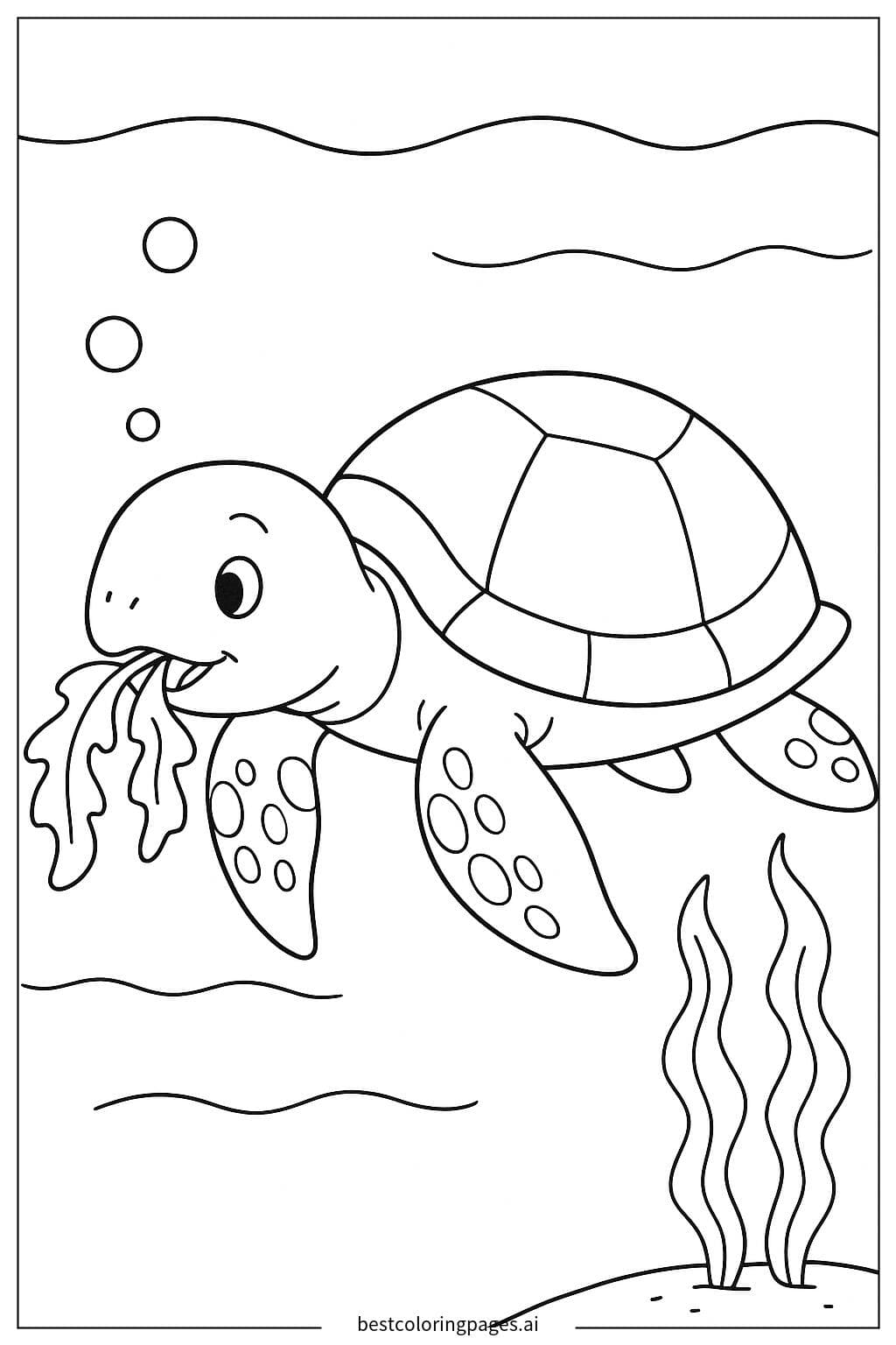 Sea Turtle Enjoying Seaweed