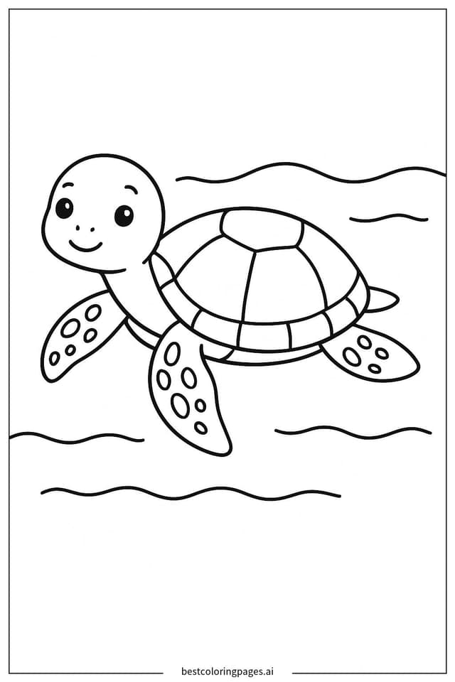Coloriage Tortue de mer flottant dans une eau calme