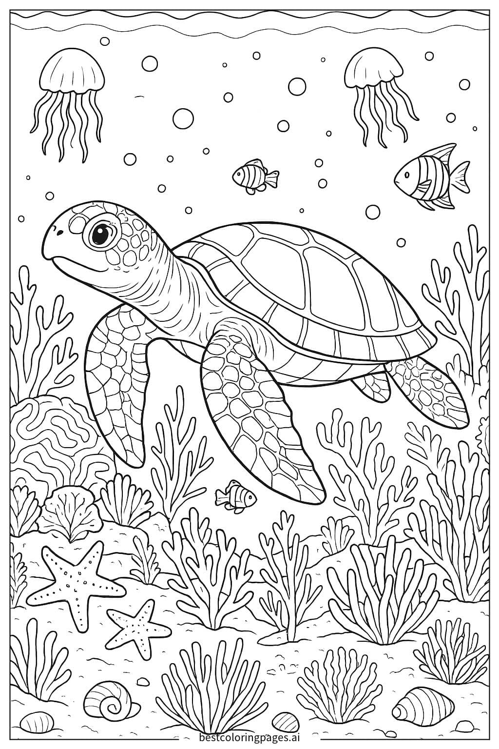 Sea Turtle in a Colorful Coral Reef