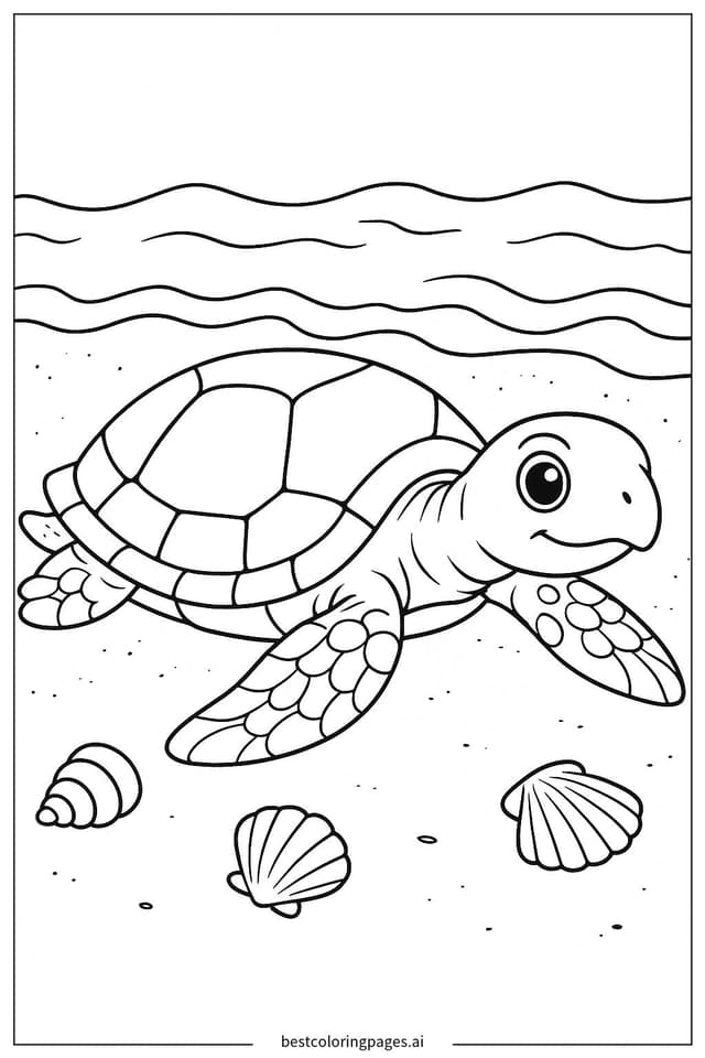Coloriage Tortue de Mer sur le Rivage Sablonneux