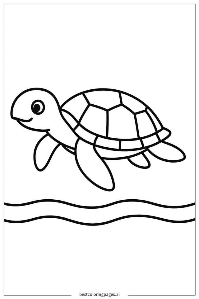 Coloriage Tortue de mer nageant dans une mer calme