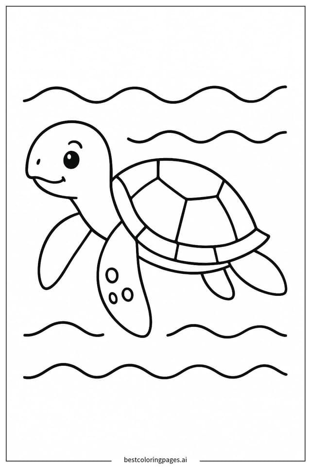 Coloriage Tortue de Mer avec Vagues Simples