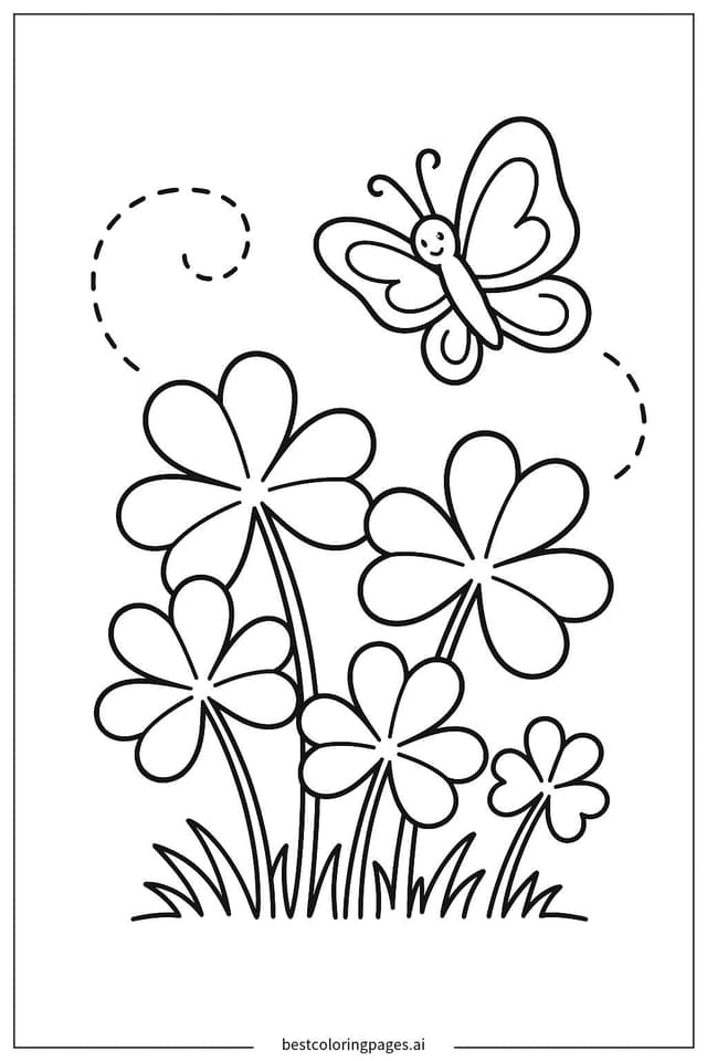 Shamrock and Butterfly Coloring Page