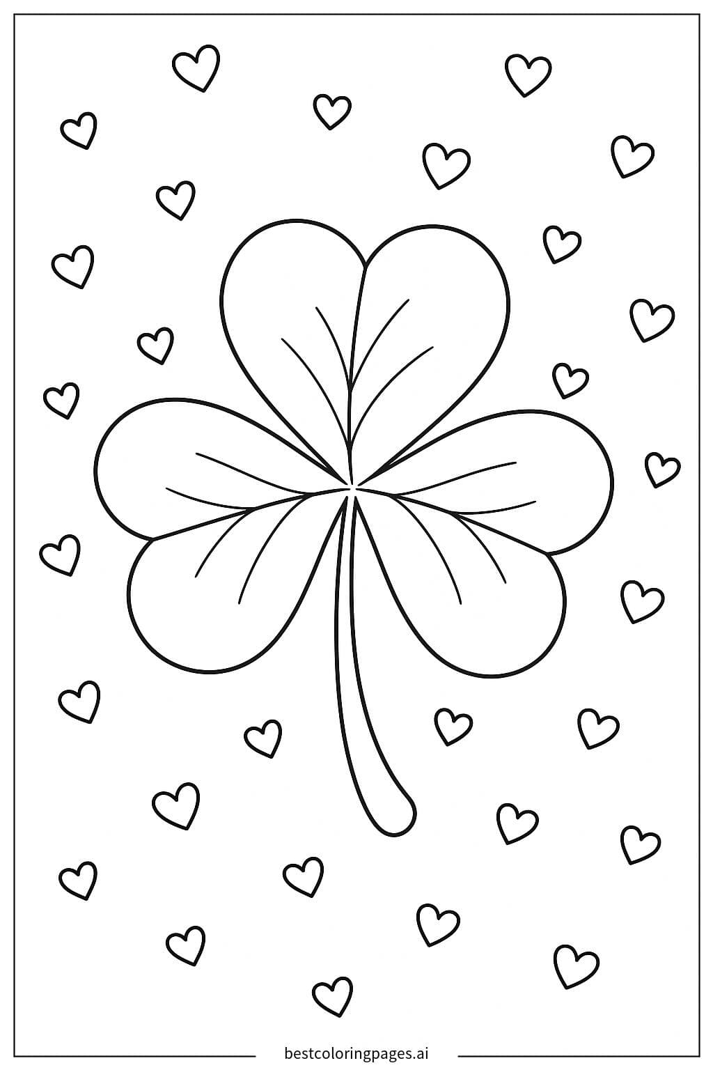 Trébol rodeado de pequeños corazones